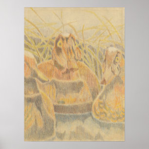 Holzente Decoys auf Teich Poster