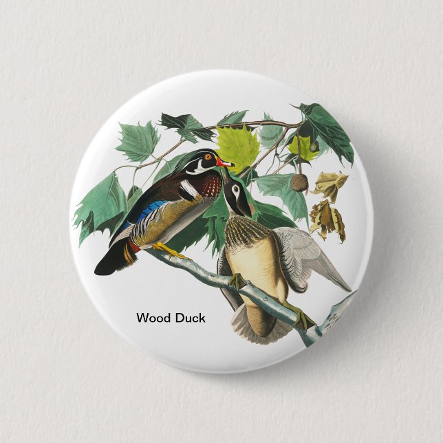 Holzente von John James Audubon, Birdwatcher Bird Button (Vorderseite)