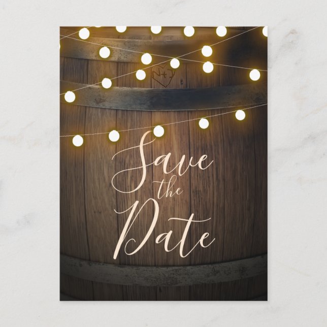 Hölzerkrause Herzbeleuchtung Save the Date Ankündigungspostkarte (Vorderseite)