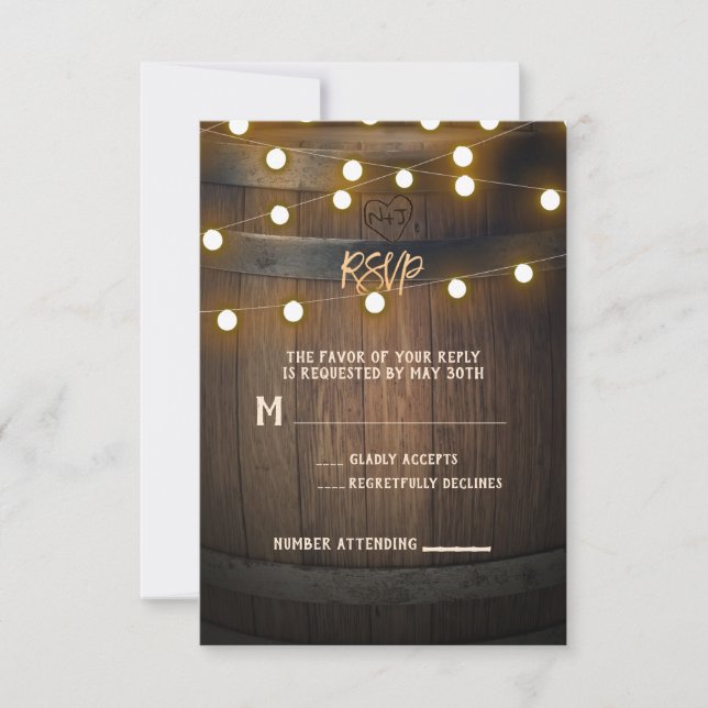 Hölzerkraut Herzlichtbeleuchtung Rustikale UAWG RSVP Karte (Vorderseite)