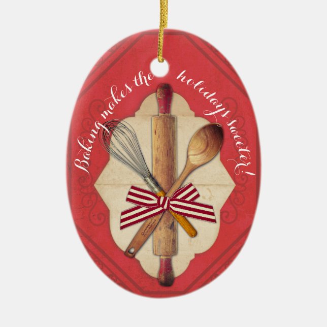 Hölzerne Backengerätbogen Weihnachtsverzierung Keramikornament (Vorne)