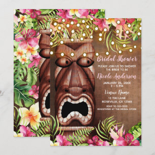 Hölzerne Hawaiianische Tiki-Luau-Sommer-Bridal-Sho Einladung