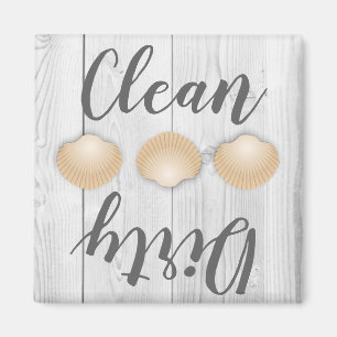Hölzerne Küstenseashells säubern schmutzige Magnet