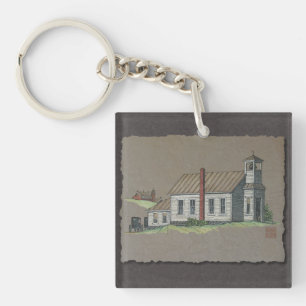Hölzerne ländliche Kirche Schlüsselanhänger