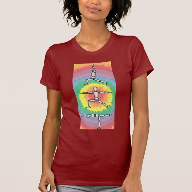 Hölzerne Mann-Posen Rainbow Warrior Yoga T-Shirt (Vorderseite)