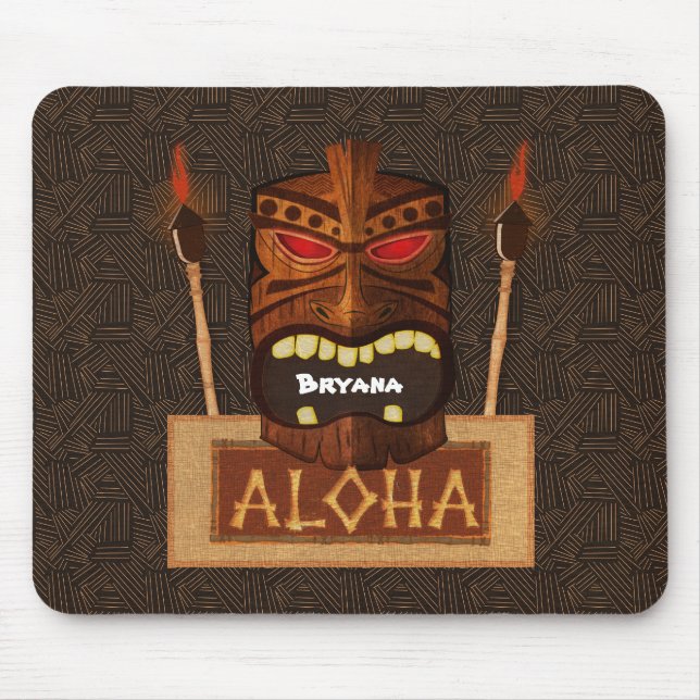 Hölzerne Tiki Masken-Vintager Retro ALOHA Mousepad (Vorne)