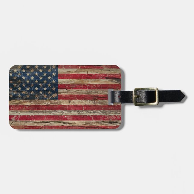 Hölzerne Vintage amerikanische Flagge Gepäckanhänger (Vorderseite horizontal)