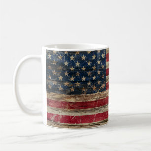 Hölzerne Vintage amerikanische Flagge Kaffeetasse