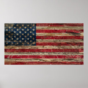 Hölzerne Vintage amerikanische Flagge Poster