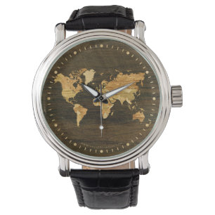 Hölzerne Weltkarte Armbanduhr