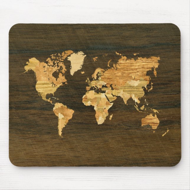 Hölzerne Weltkarte Mousepad (Vorne)