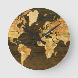 Hölzerne Weltkarte Runde Wanduhr