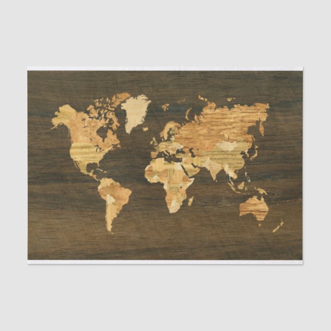 Hölzerne Weltkarte Seidenpapier (Vorderseite)