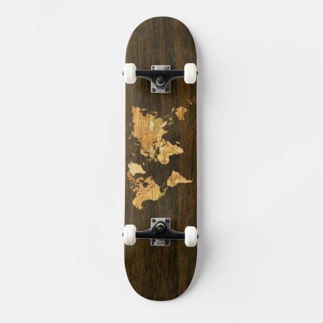Hölzerne Weltkarte Skateboard (Vorderseite)