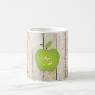 Hölzernen Platten-Grün-Apple-Lehrers Kaffeetasse