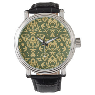 Hölzerner Blumendamastmusterhintergrund Armbanduhr