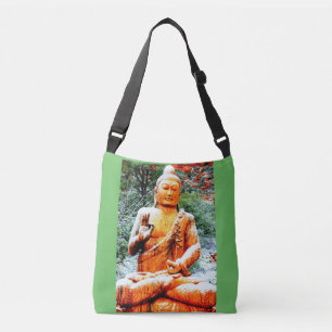 hölzerner Buddha im Schnee Tragetaschen Mit Langen Trägern