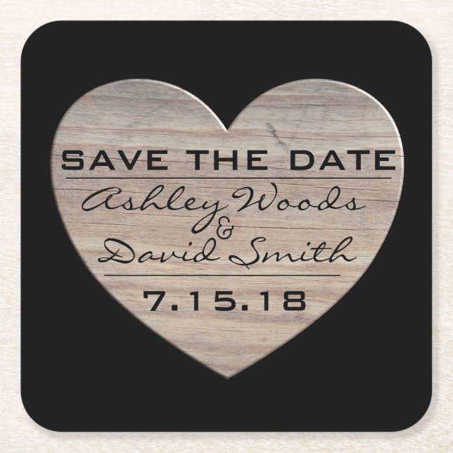 Hölzerner Herz-Save the Date Untersetzer (Vorderseite)