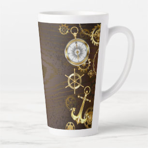 Hölzerner Hintergrund mit mechanischem Seepferd Milchtasse