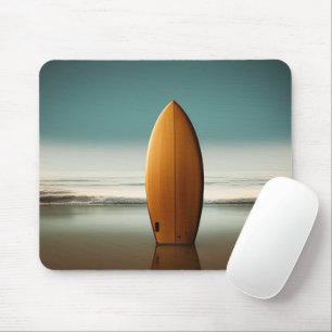 Hölzerner Surfbrett im Nasssand Mousepad