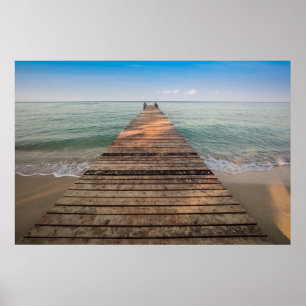 Hölzerner Weg-Weg und Meer im Sommer Poster