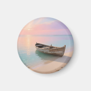 Hölzernes Boot Tropischer Sonnenuntergang Strand Magnet