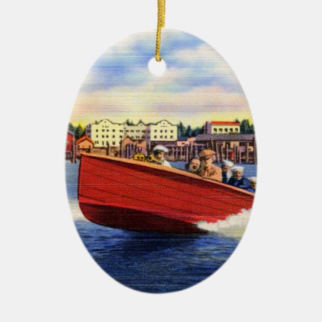 Hölzernes Geschwindigkeits-Boot auf See Coeur Keramikornament (Vorne)