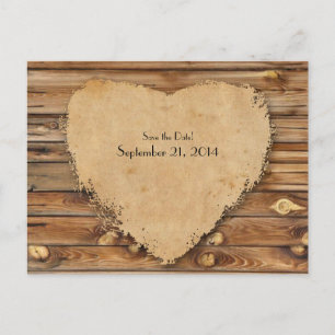 Hölzernes Pergament Tattered Herz Save the Date Ankündigungspostkarte