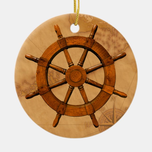 Hölzernes Schiffs-Rad Keramik Ornament (Vorne)