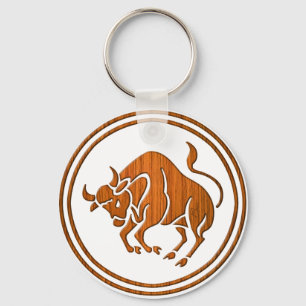 Hölzernes Stier-Tierkreis-Stier-Astrologie-Zeiche Schlüsselanhänger