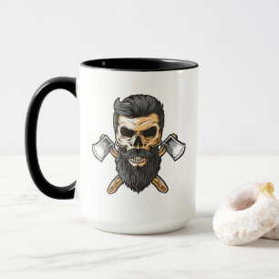 Holzfäller-Bärtiger-Totenkopf-Gekreuzte-Äxte Tasse