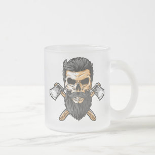 Holzfäller-Bartschädel-Kreuzäxte-Tasse Mattglastasse