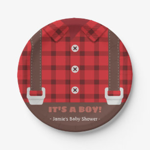 Holzfäller Roter Büffel Kariert Baby Jungen Dusche Pappteller