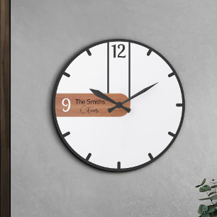 Holzfamilienname Personalisiert rustikal Minimalis Große Wanduhr