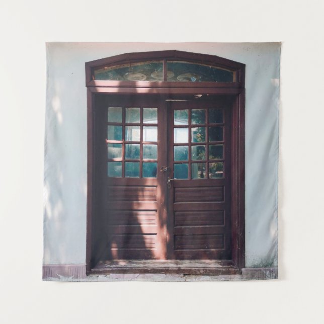 HOLZFENSTER AUF BLAUE KONKRETE WAND WANDTEPPICH (Vorderseite)