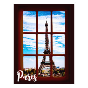 Holzfenster mit Blick auf den Eiffelturm, Paris Fotodruck