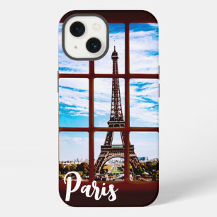 Holzfenster mit Blick auf den Eiffelturm, Paris iPhone Hülle