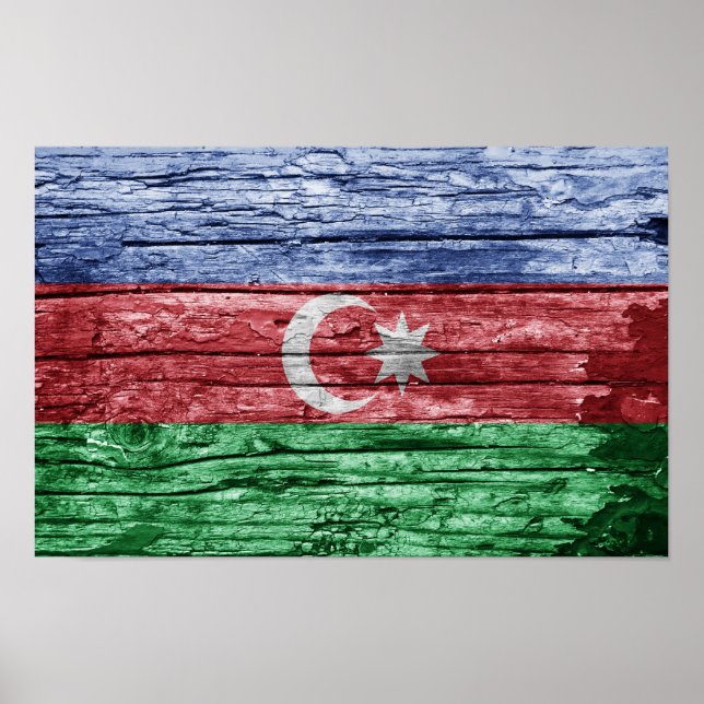 Holzflagge Aserbaidschans Poster (Vorne)