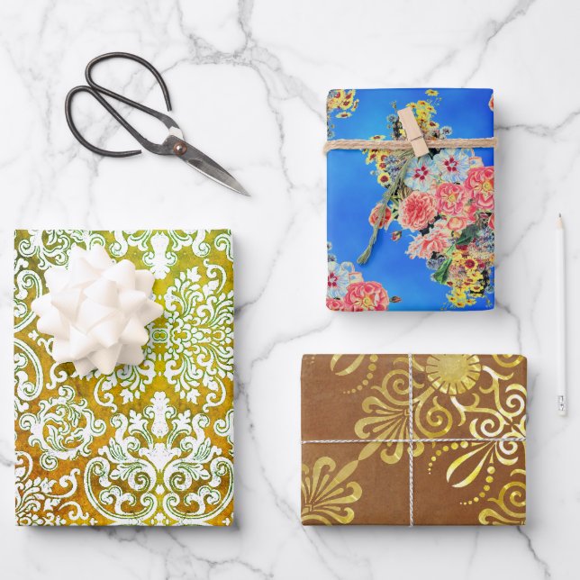 Holzfloral-Sampler Geschenkpapier Set (Vorderseite)