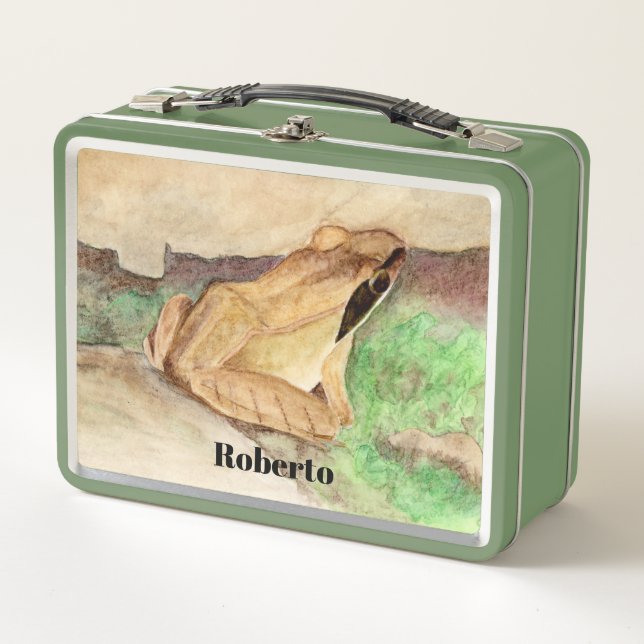 Holzfrosch Wasserfarbenfeld Metall Brotdose (Vorderseite)