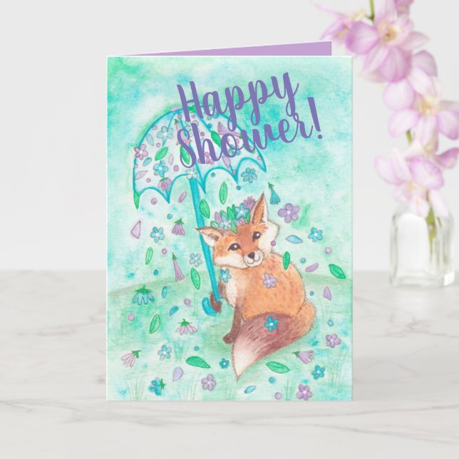 Holzfuchs und Blume Happy Shower Card Karte (Orchidee)