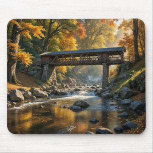 Holzgedeckte Brücke im Herbst Mousepad