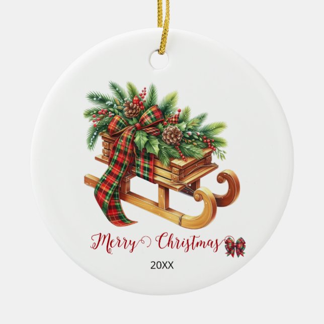 Holzgeschosse, grün und rot Kariert Keramik Ornament (Vorne)