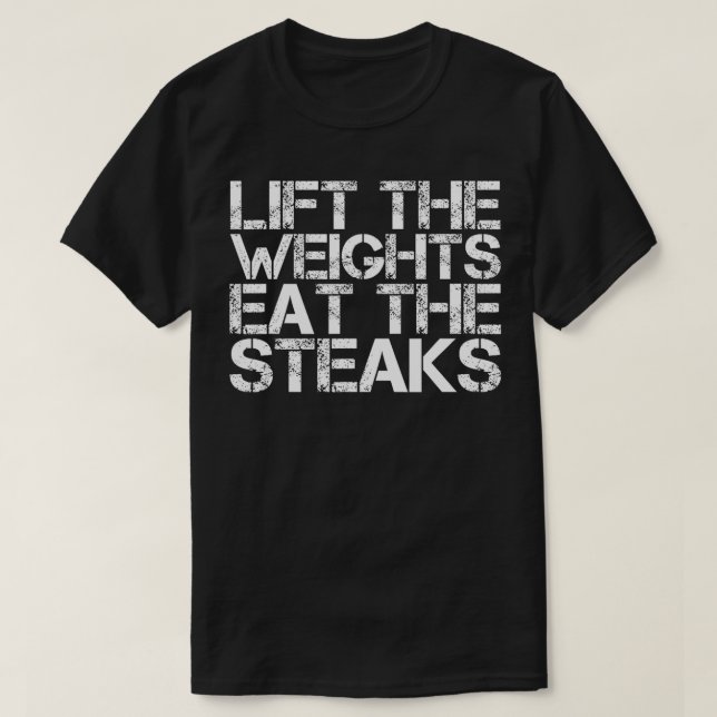 HOLZGEWICHTE ESSEN STEAKS Funny WorkOut Gym Gesche T-Shirt (Design vorne)