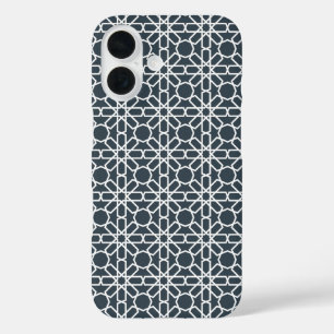 Holzgrau und weißes marokkanisches Zellige-Muster iPhone 16 Hülle