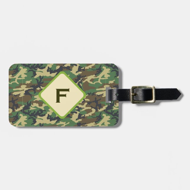 Holzgrüne Camouflage Custom Monogram V07 Gepäckanhänger (Vorderseite horizontal)