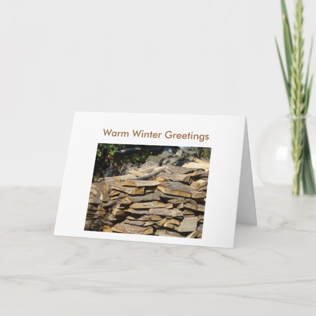 Holzhaufen, warme Wintergruß Karte (Vorderseite)