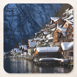 Holzhäuser am See in Hallstatt, Österreich Rechteckiger Pappuntersetzer