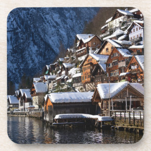 Holzhäuser am Seeufer in Hallstatt, Österreich Getränkeuntersetzer