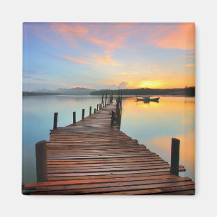 Holzheck-Seascape in farbenfrohen Sonnenuntergang Magnet